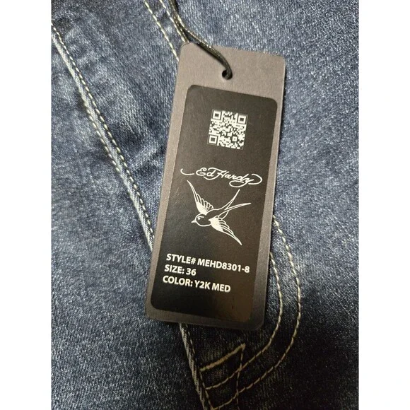 NWT Ed Hardy Eagle Snake Slim Straight Y2K Med Blue Denim Jeans (Men's 36)